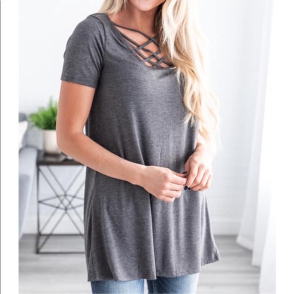 Charcoal Lattice criss Cross top tunic - Picture 2 of 2